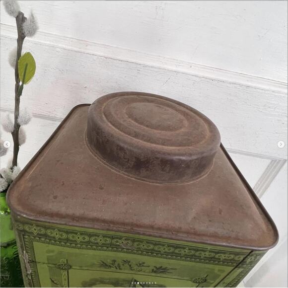 Antique Large Tin Container Green Great American Tea Company New York - Picture 3 of 9